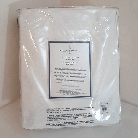 ***Williams Sonoma Linen Embroidered Leaf California King Sheet Set